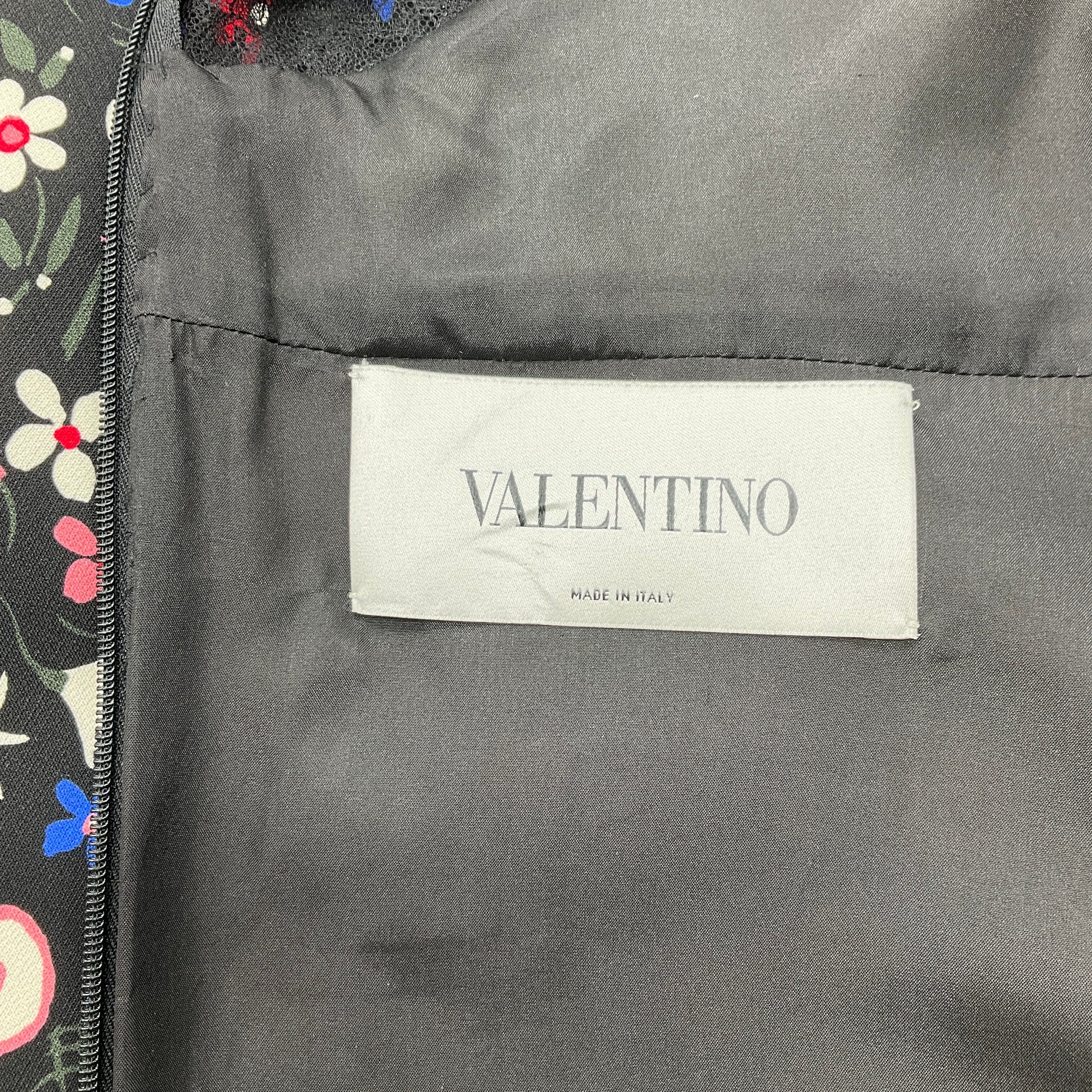 Valentino Black Multi Floral Dress with Lace Insets
