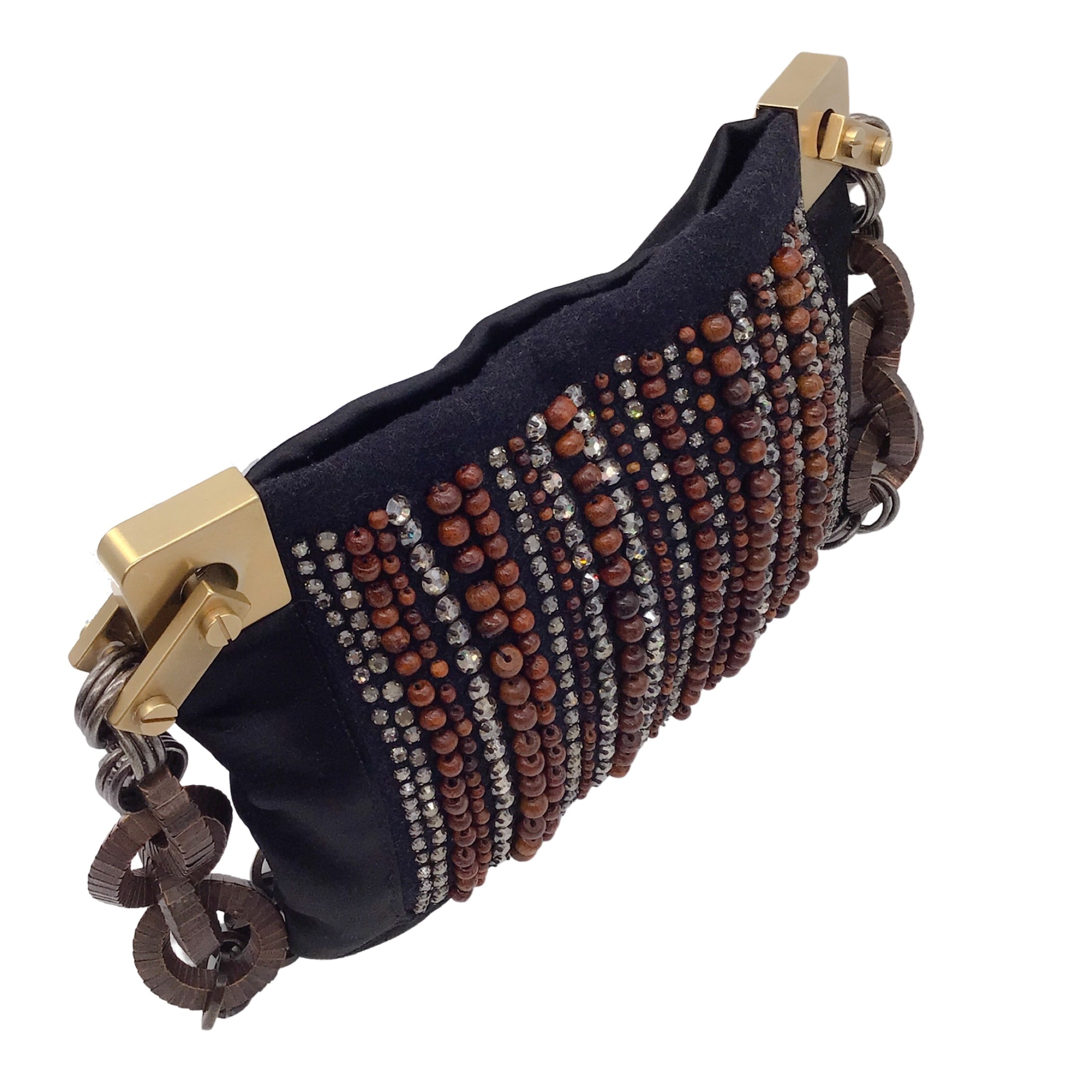 Lanvin Black Beaded and Rhinestone Embellished Silk Shoulder Bag