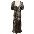 Load image into Gallery viewer, Ganni Tan / Brown / Black Leopard Printed Short Sleeved Silk Midi Dress
