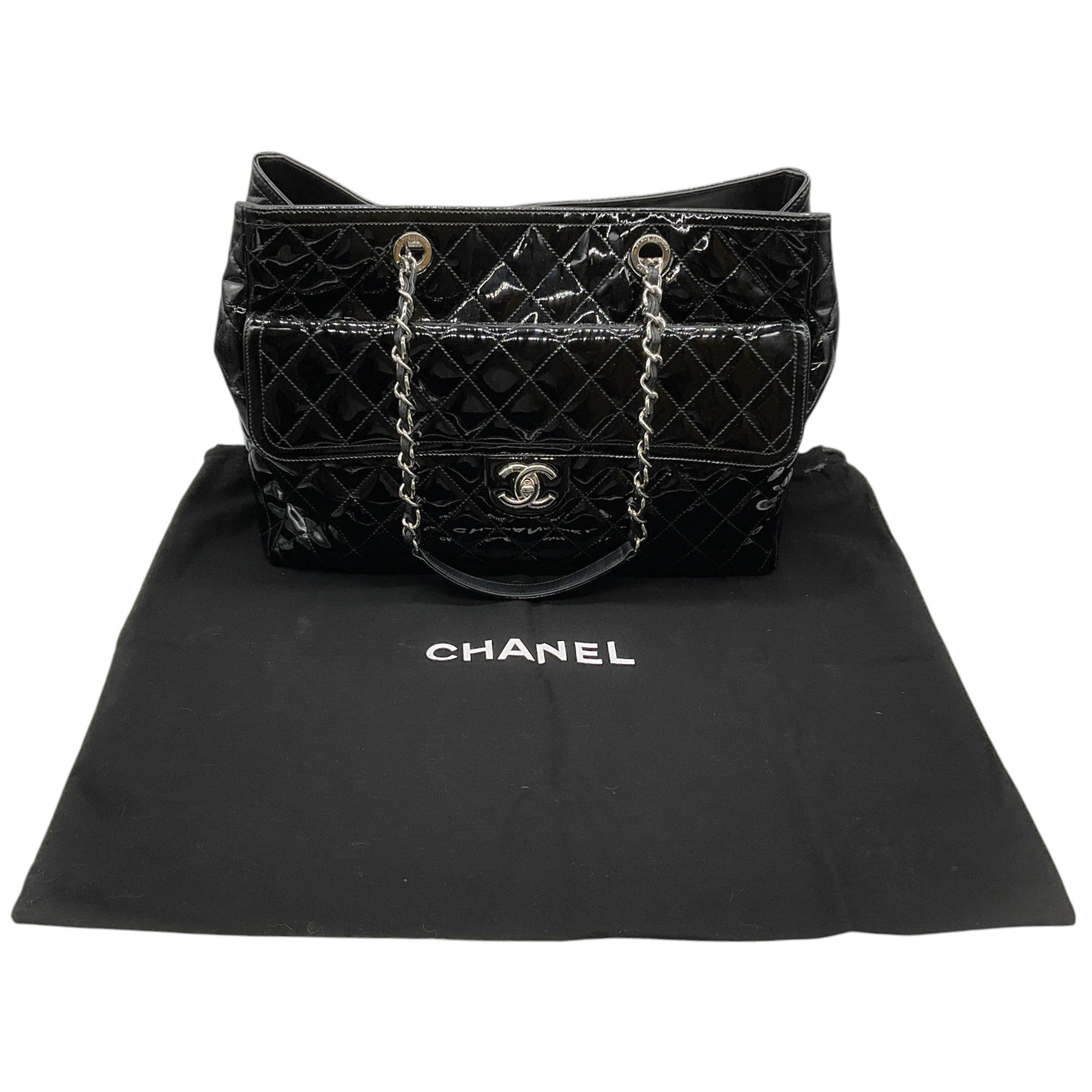 Chanel Large Coco Shine Black Patent Tote