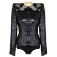 Load image into Gallery viewer, Alexandre Vauthier Navy Blue Sequined Long Sleeved Bodysuit
