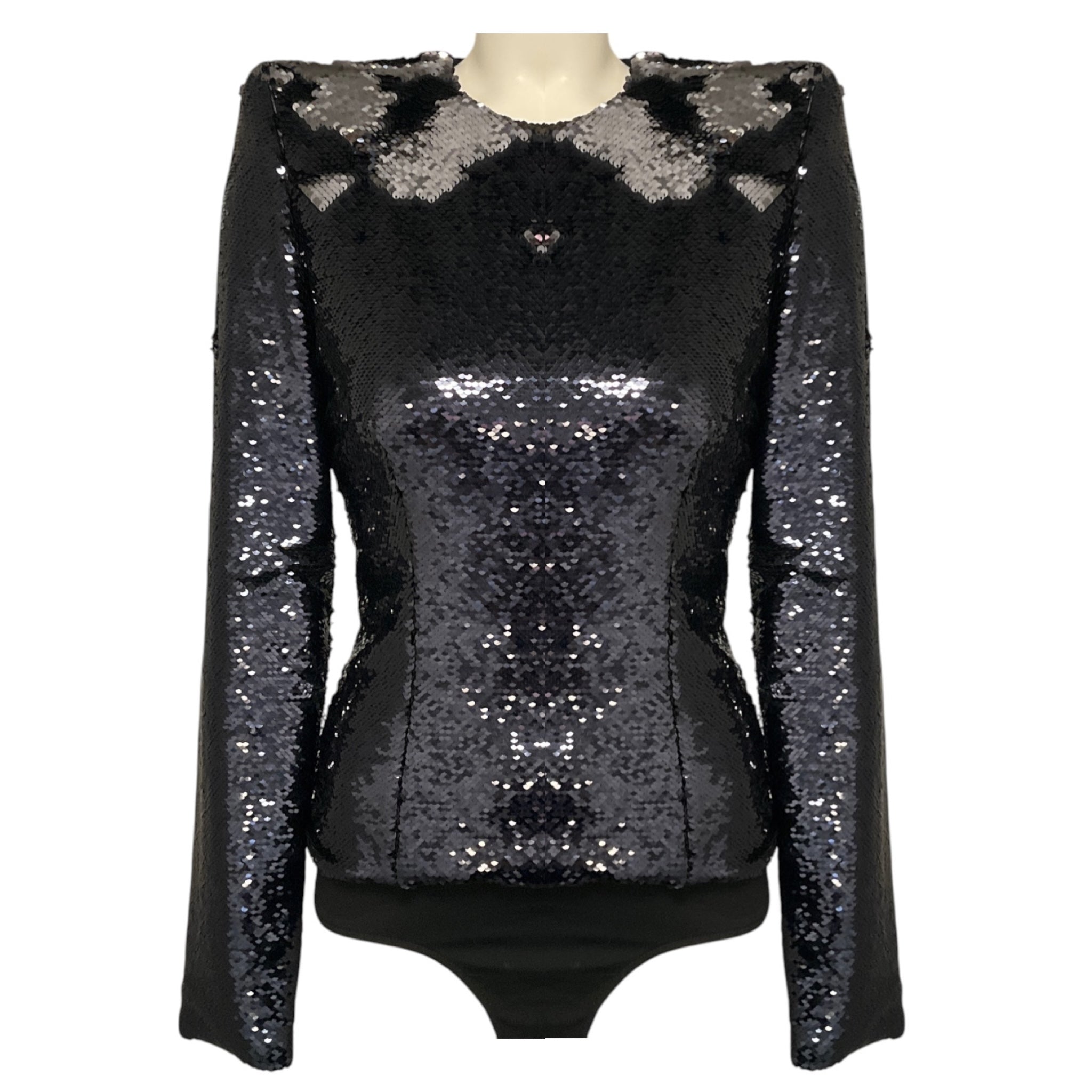 Alexandre Vauthier Navy Blue Sequined Long Sleeved Bodysuit