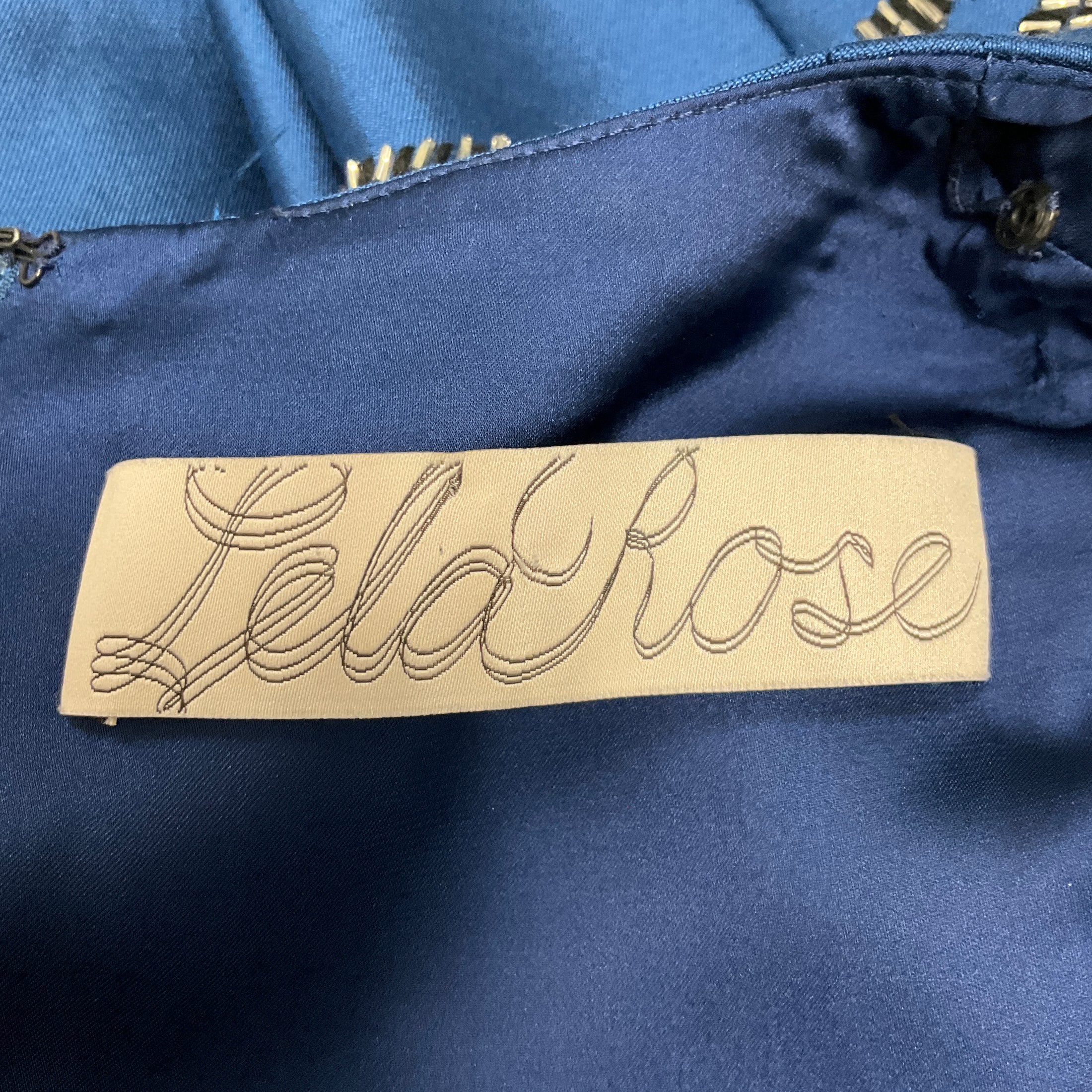 Lela Rose Blue Embellished Sleeveless Cocktail Dress