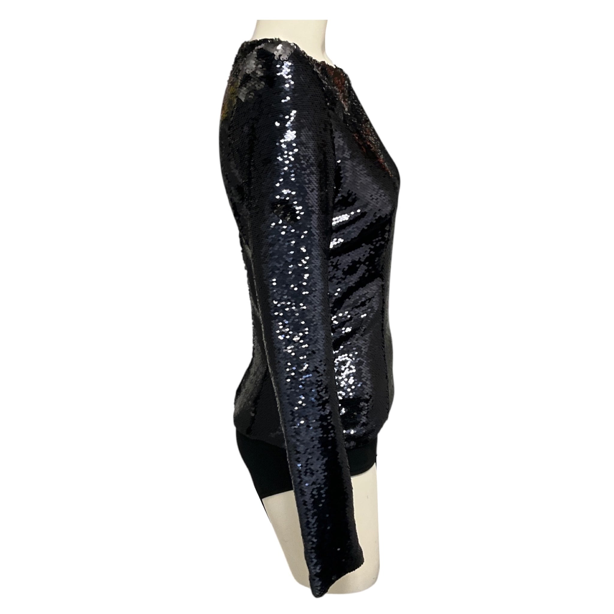 Alexandre Vauthier Navy Blue Sequined Long Sleeved Bodysuit