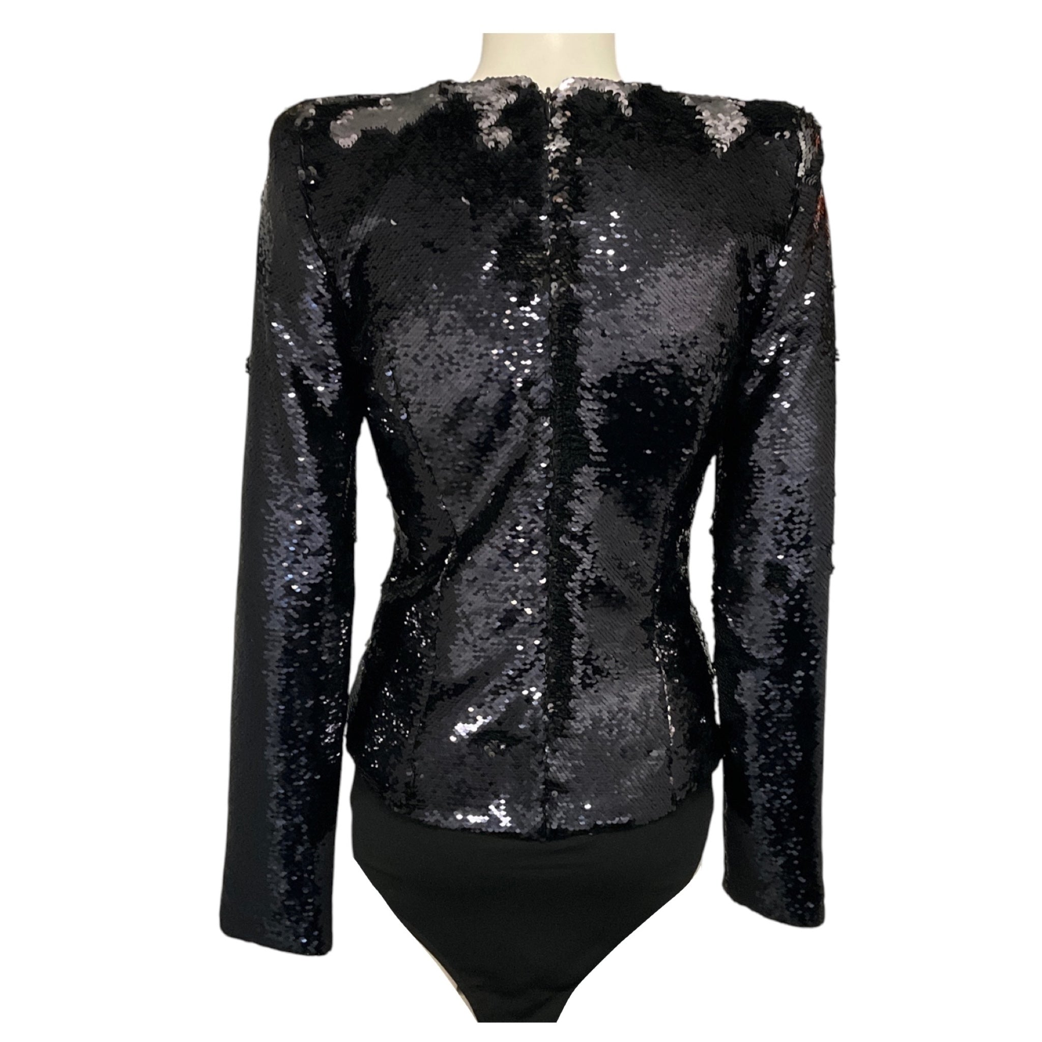 Alexandre Vauthier Navy Blue Sequined Long Sleeved Bodysuit