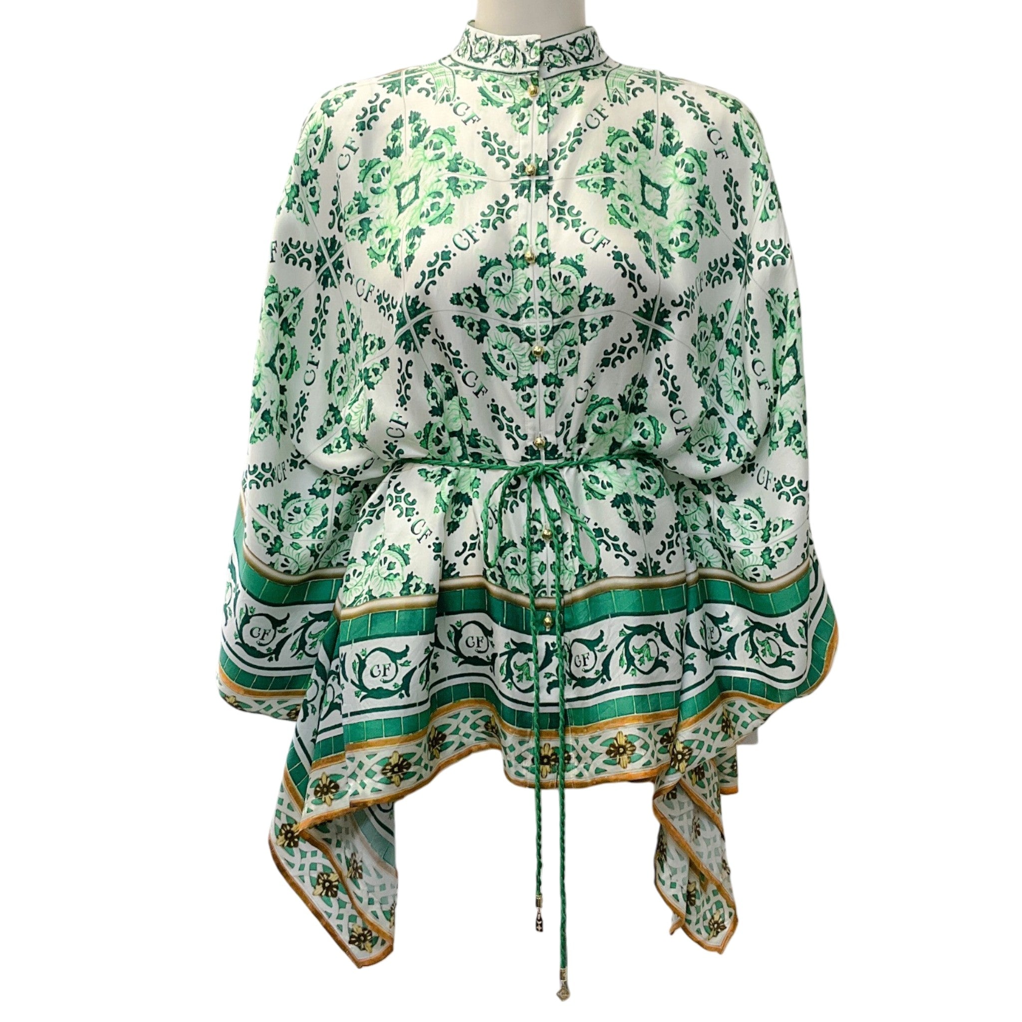 Camilla Green / White Button Scarf Tie Waist Top
