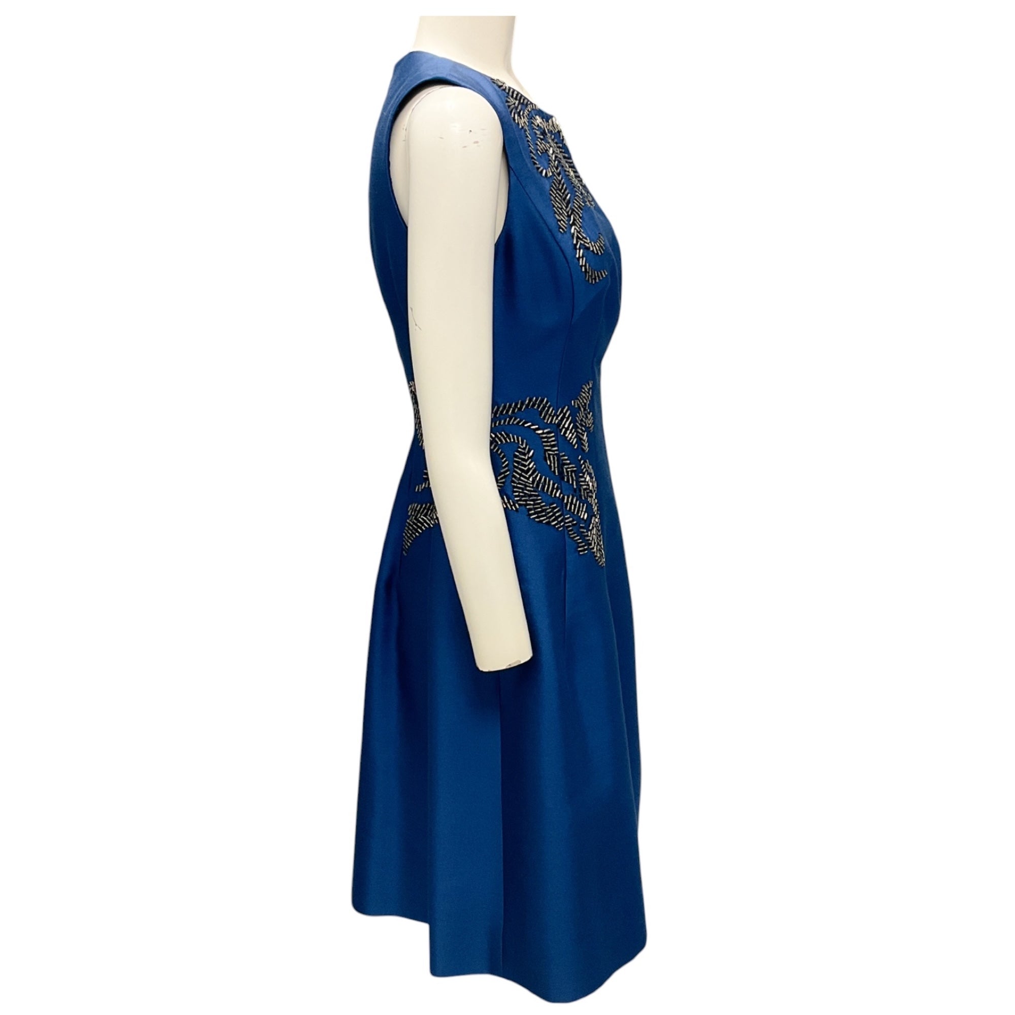 Lela Rose Blue Embellished Sleeveless Cocktail Dress