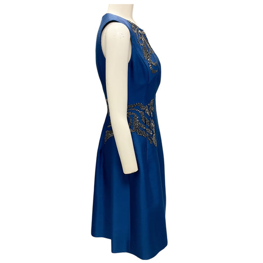 Lela Rose Blue Embellished Sleeveless Cocktail Dress