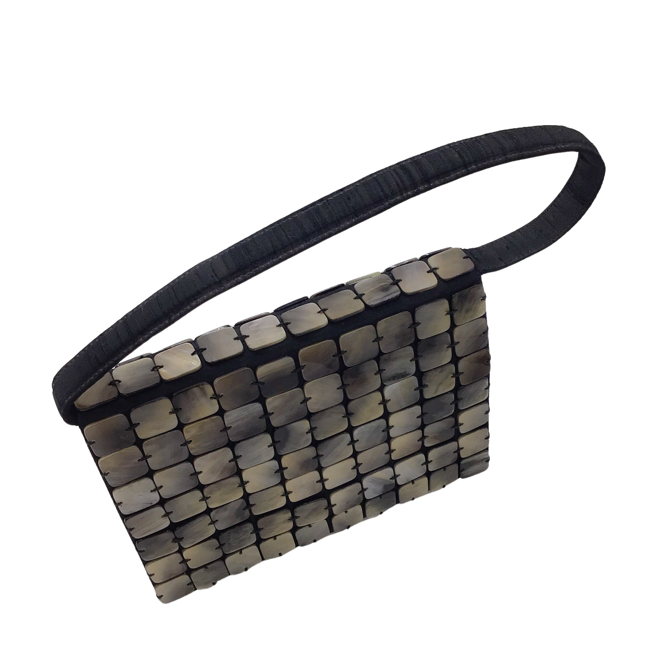 Bottega Veneta Vintage Black Shell Detail Silk Handbag