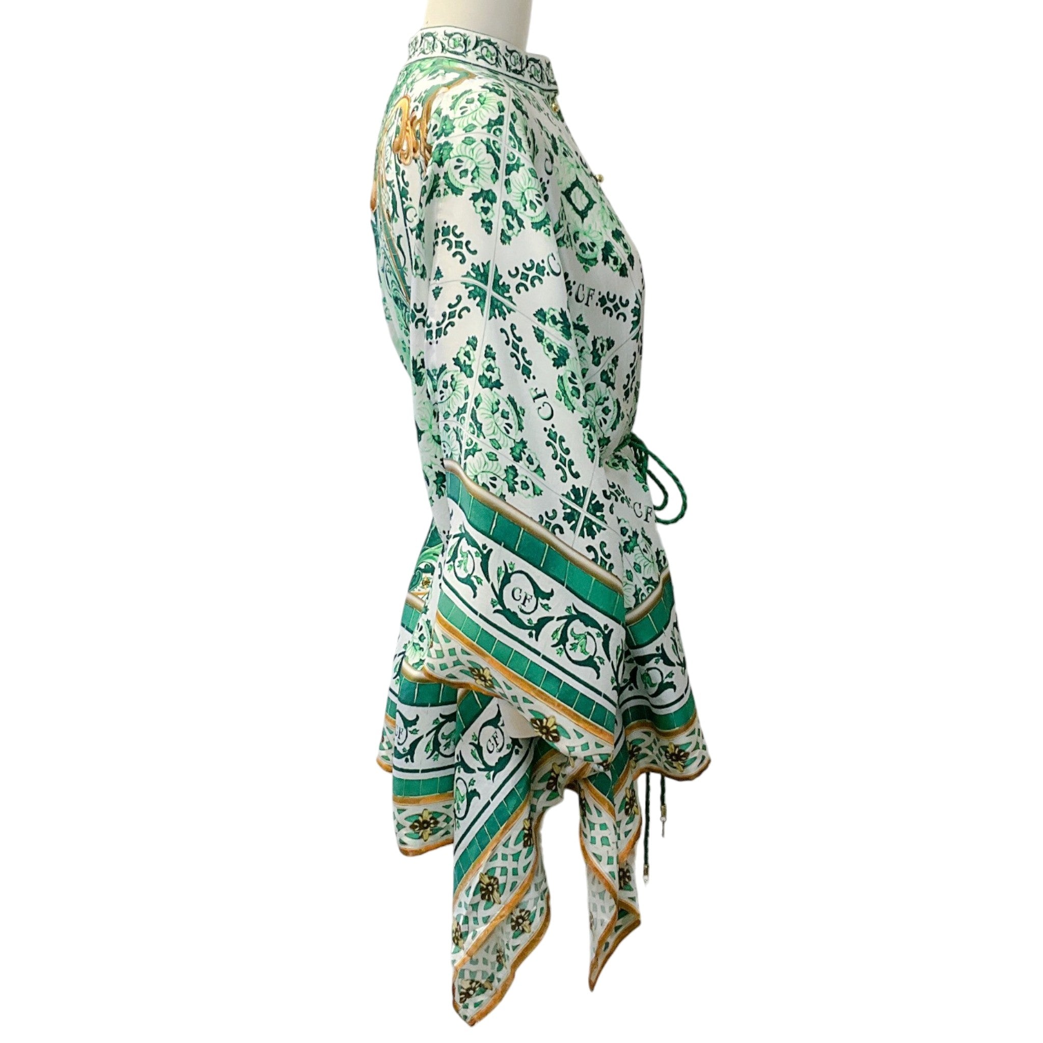 Camilla Green / White Button Scarf Tie Waist Top