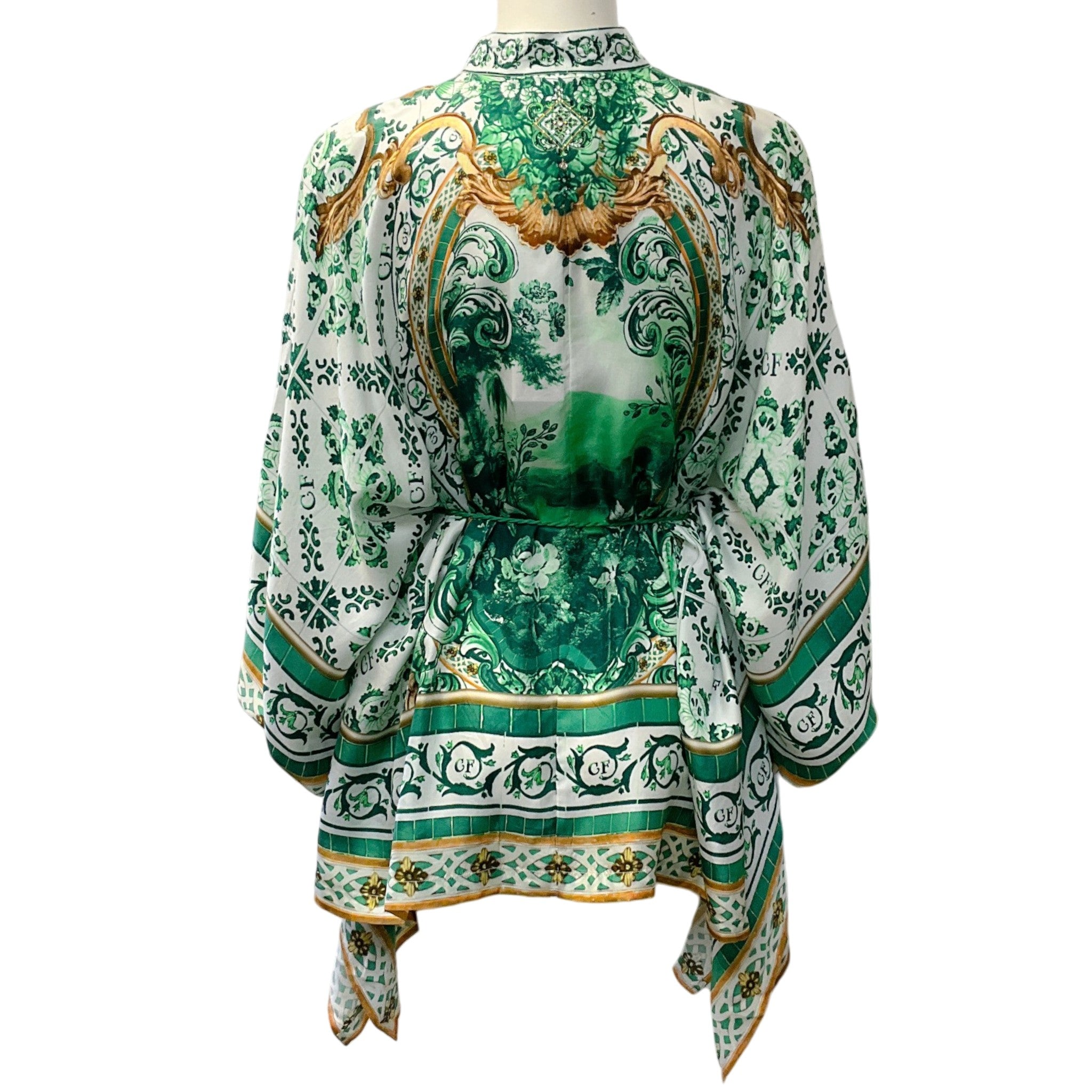 Camilla Green / White Button Scarf Tie Waist Top