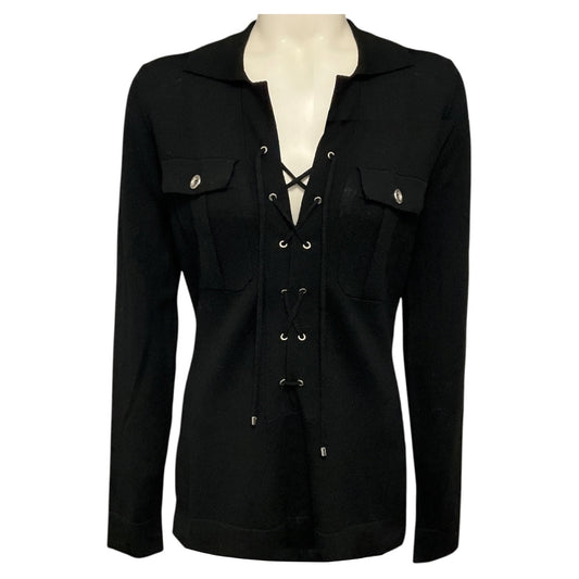 Barbara Bui Black Merino Wool Knit Safari Sweater