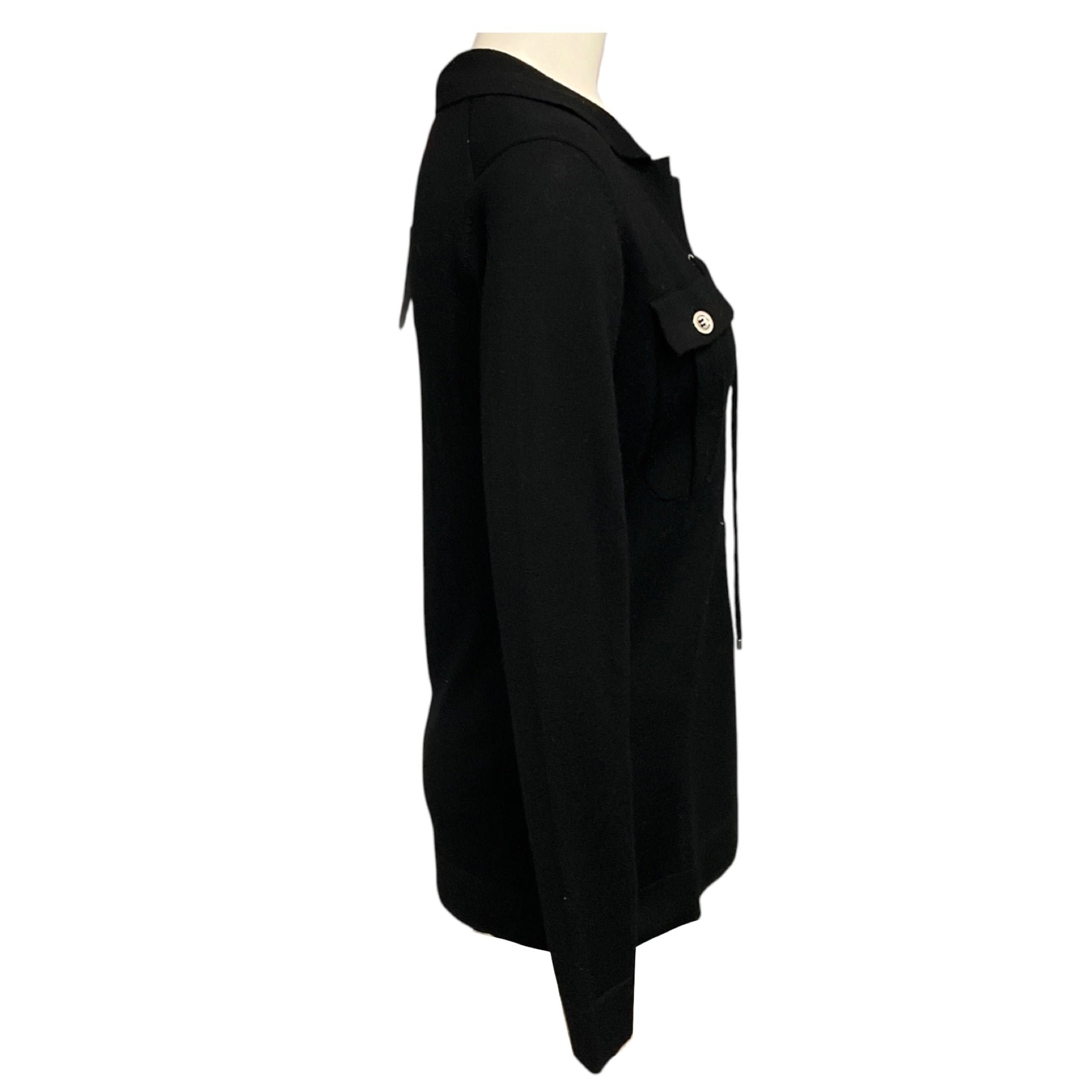 Barbara Bui Black Merino Wool Knit Safari Sweater