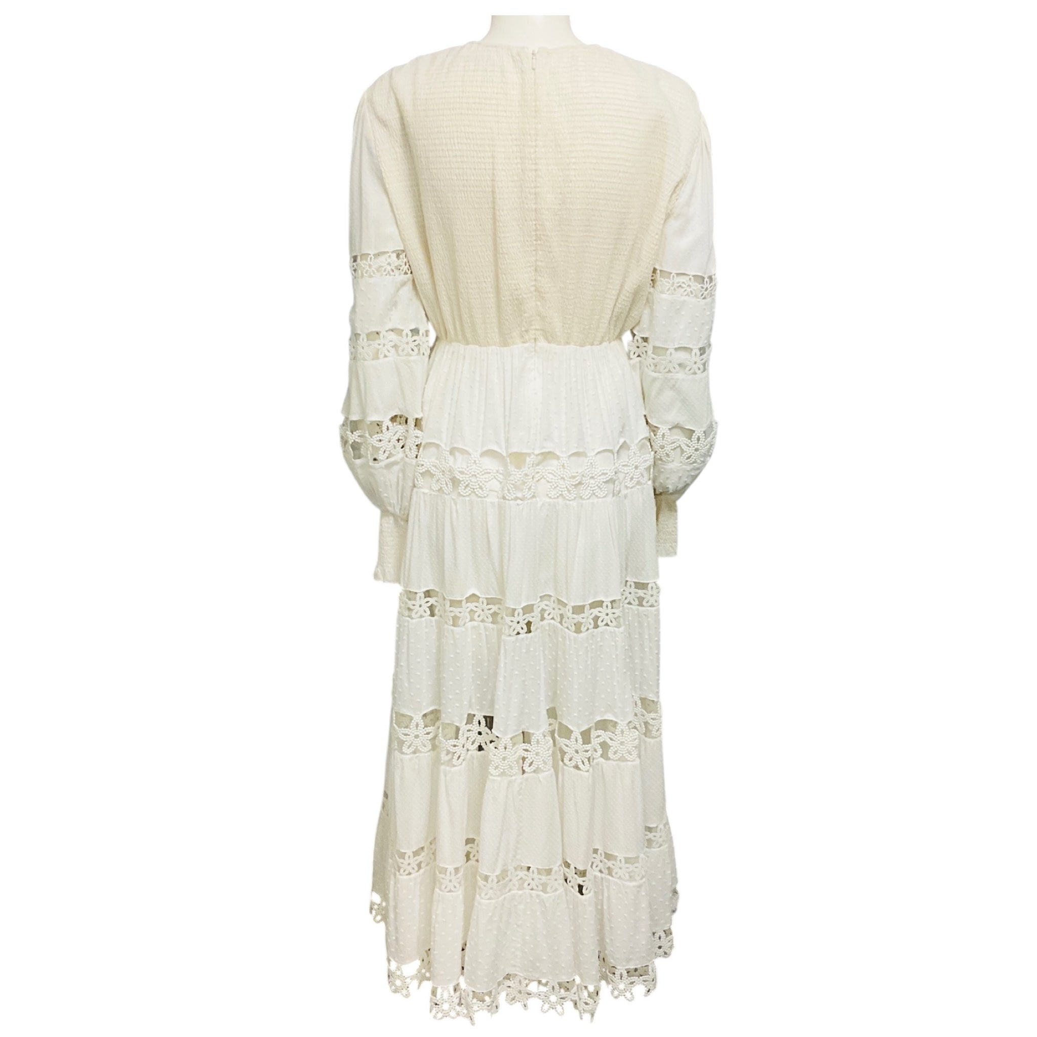 Zimmermann White Puckered Cotton Pique Lace Midi Dress