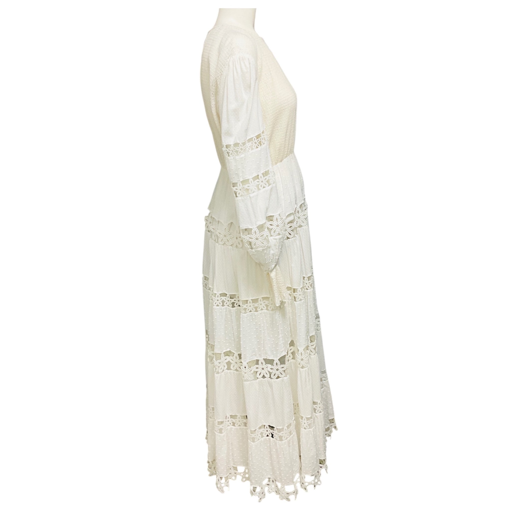 Zimmermann White Puckered Cotton Pique Lace Midi Dress