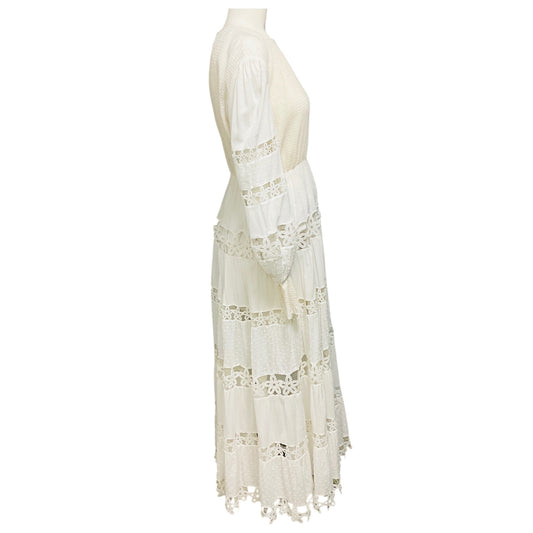 Zimmermann White Puckered Cotton Pique Lace Midi Dress