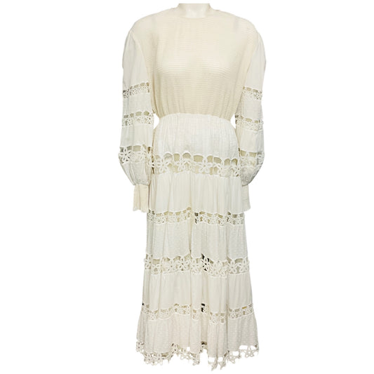 Zimmermann White Puckered Cotton Pique Lace Midi Dress
