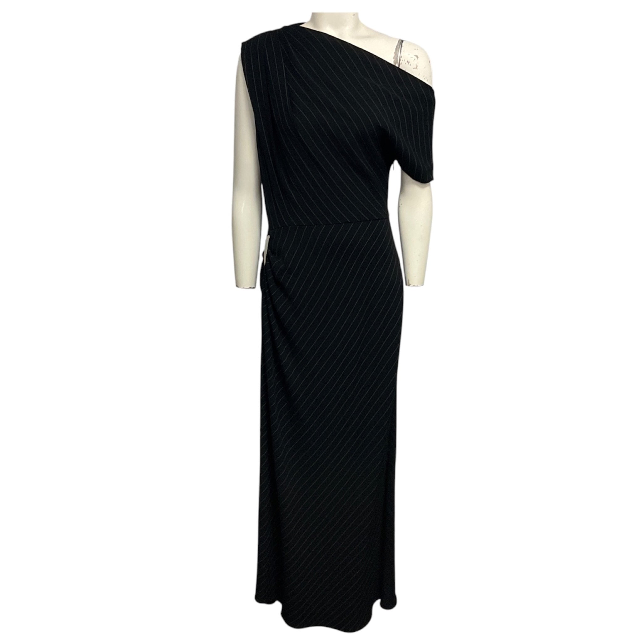 Brandon Maxwell Black / White Pinstripe Lowery Asymmetric Dress