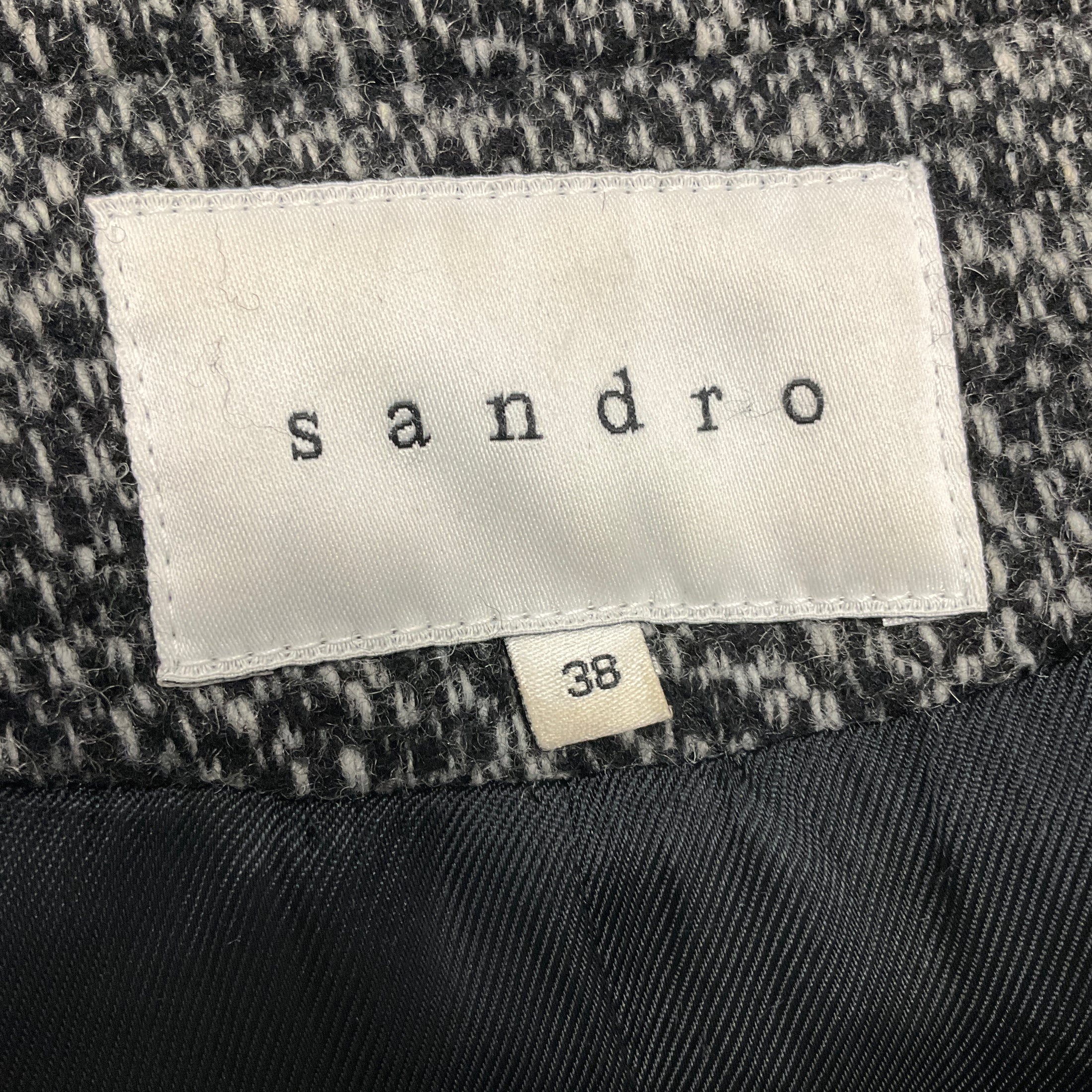 Sandro Black / White Tweed and Leather Trench Coat
