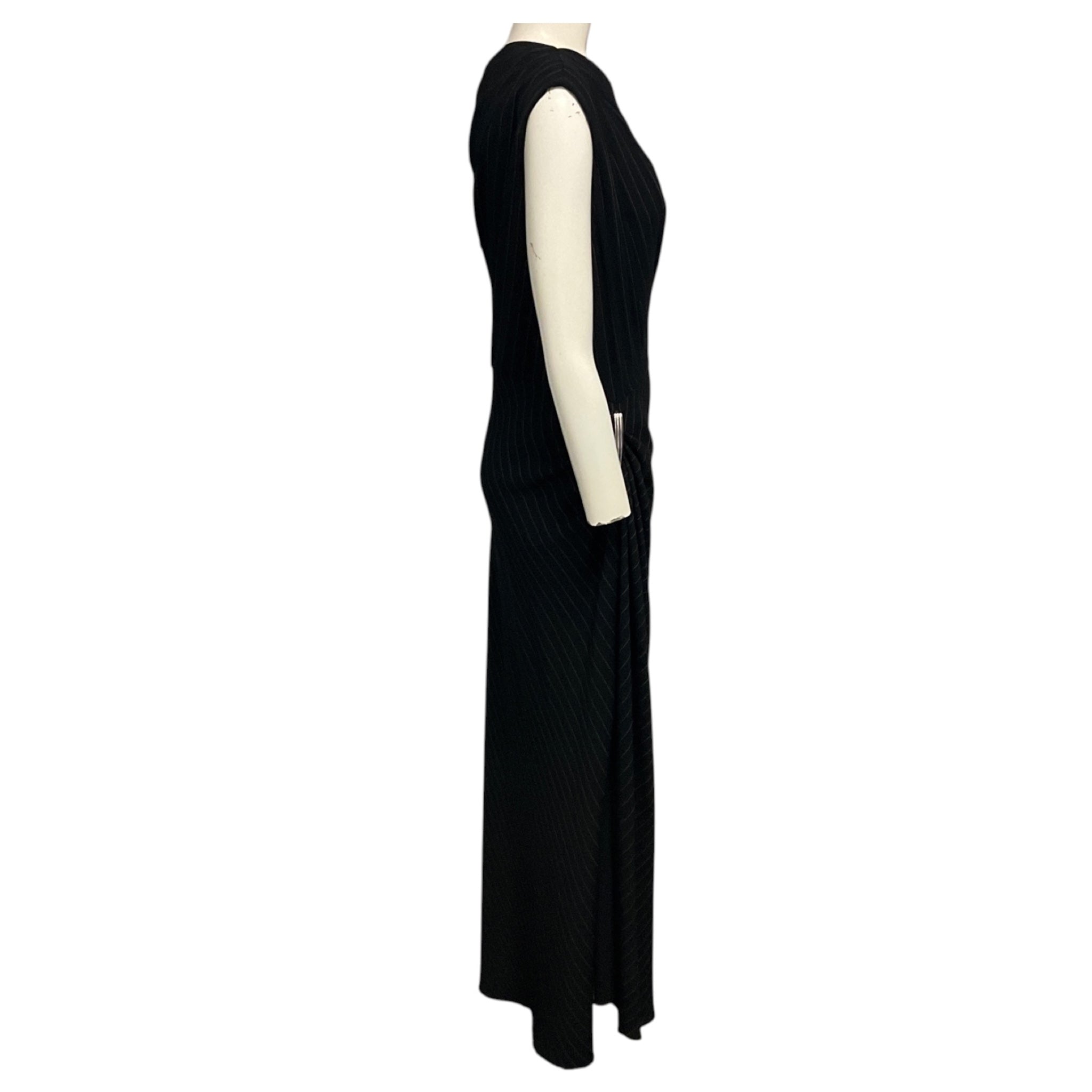 Brandon Maxwell Black / White Pinstripe Lowery Asymmetric Dress