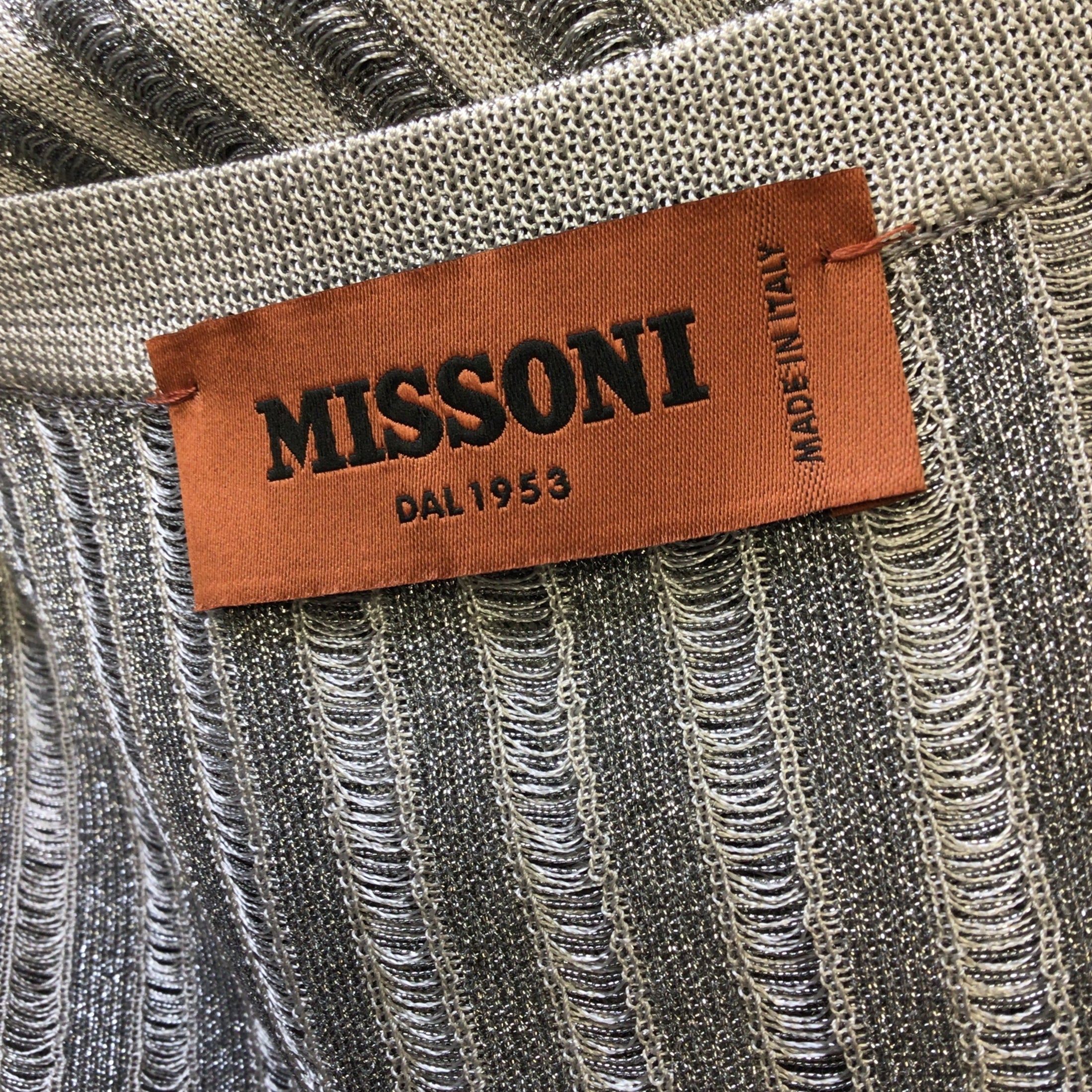 Missoni Silver Metallic Long Sleeved Open Front Knit Long Cardigan Sweater