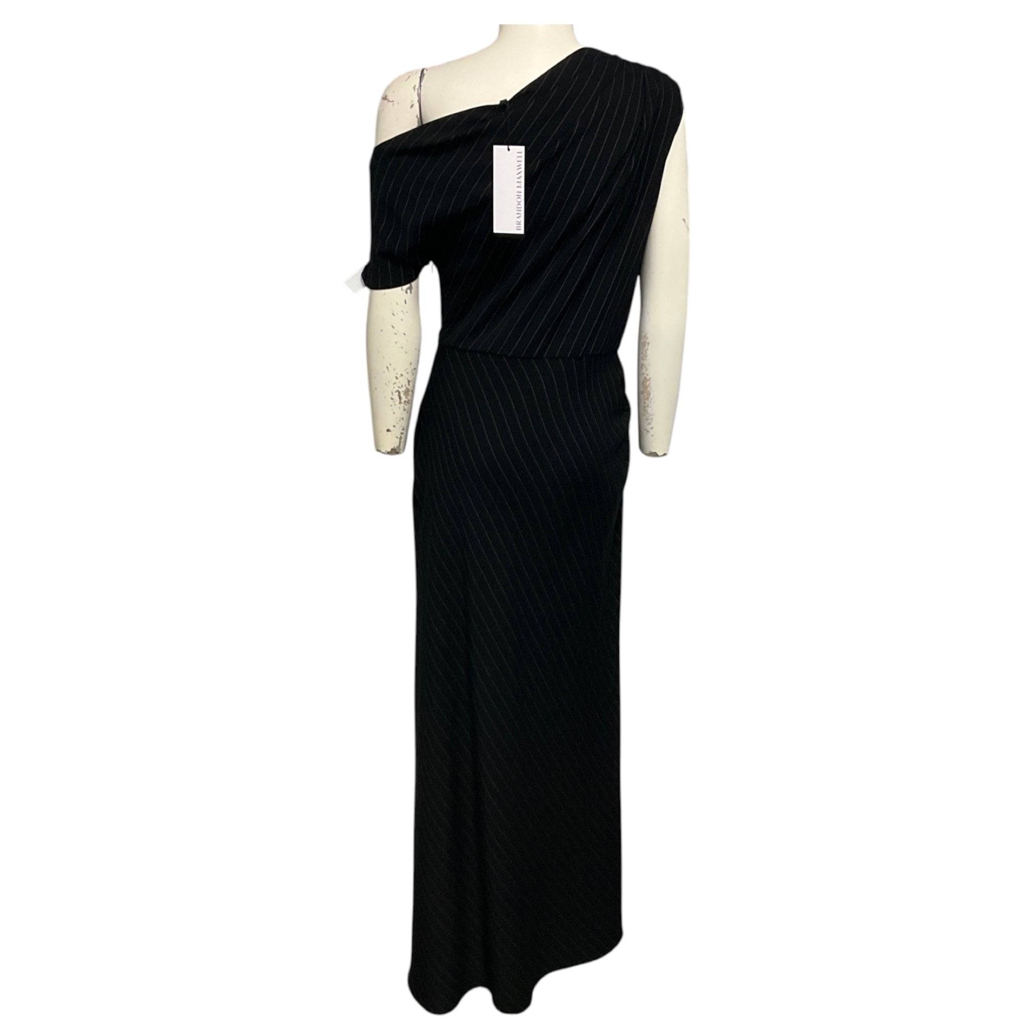 Brandon Maxwell Black / White Pinstripe Lowery Asymmetric Dress