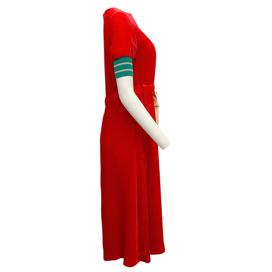 Undercover Red Velvet Ribbed Dress with Tie Waist