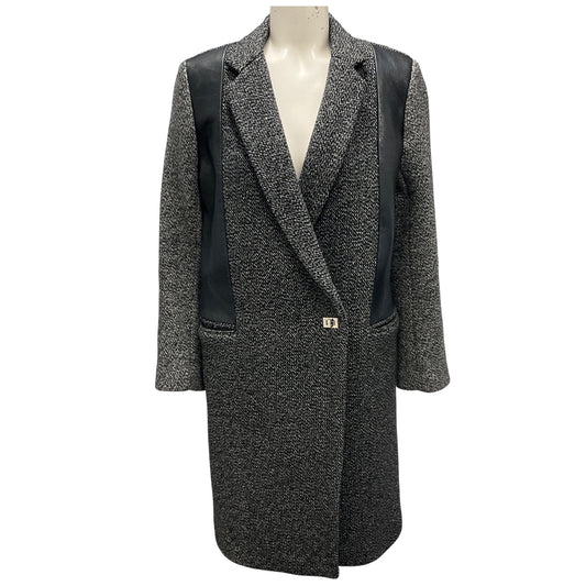 Sandro Black / White Tweed and Leather Trench Coat