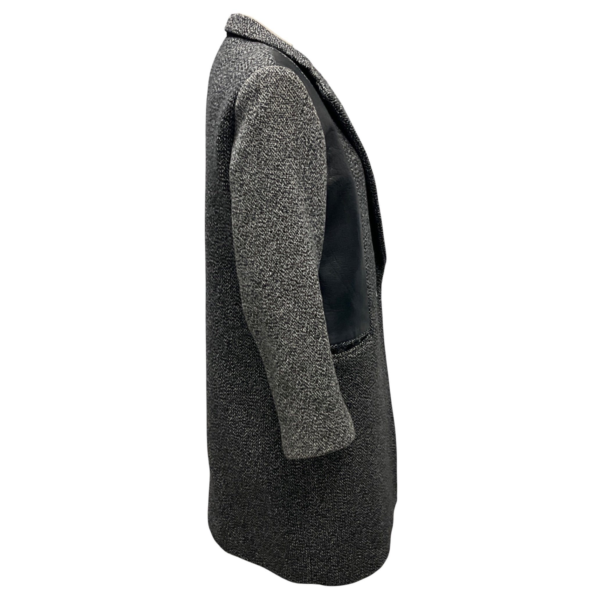 Sandro Black / White Tweed and Leather Trench Coat