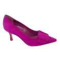 Load image into Gallery viewer, Manolo Blahnik Purple Buckle Detail Pointed Toe Suede Pumps
