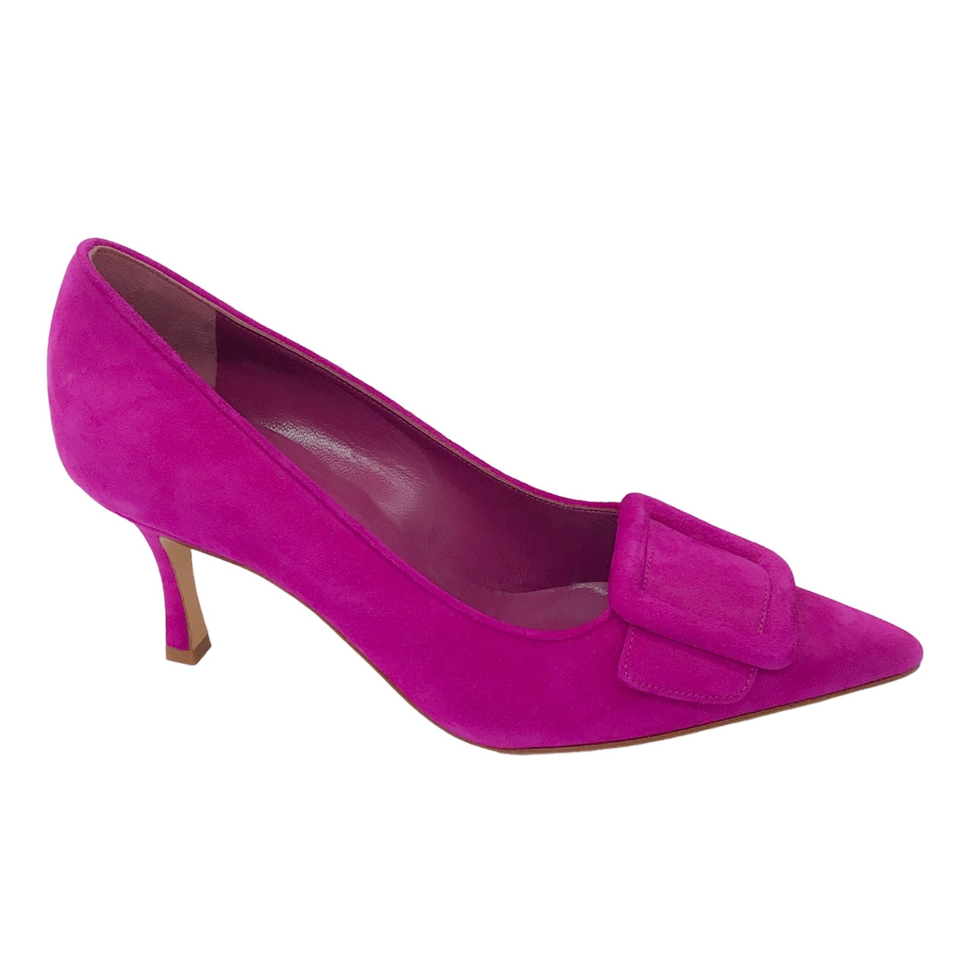 Manolo Blahnik Purple Buckle Detail Pointed Toe Suede Pumps