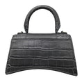 Load image into Gallery viewer, Balenciaga Dark Grey XS Hourglass Shiny Crocodile Embossed Calfskin Leather Top Handle Bag
