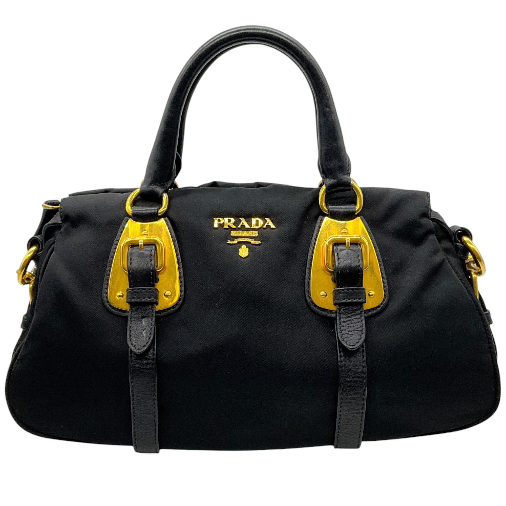 Prada Black Belted Tessuto Two Way Bag
