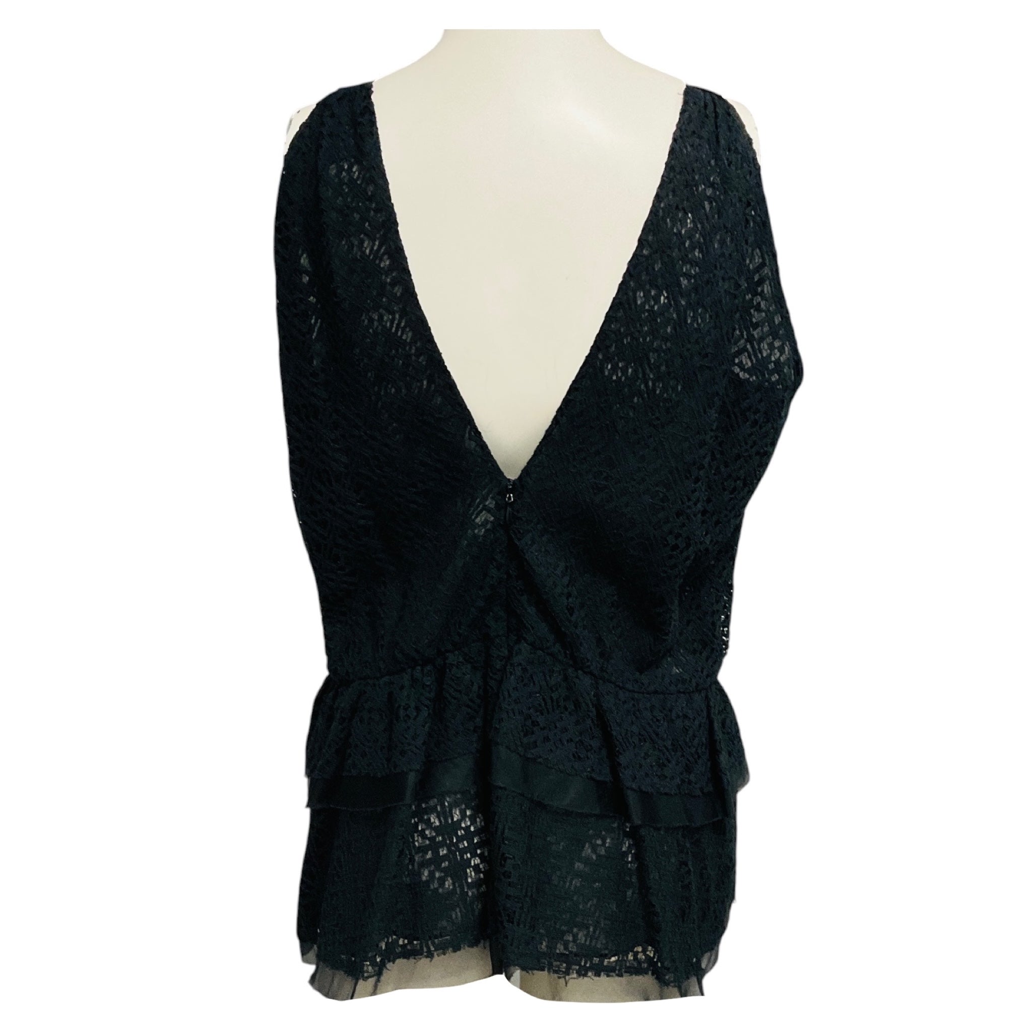 Oscar de la Renta Black Sleeveless Lace Blouse