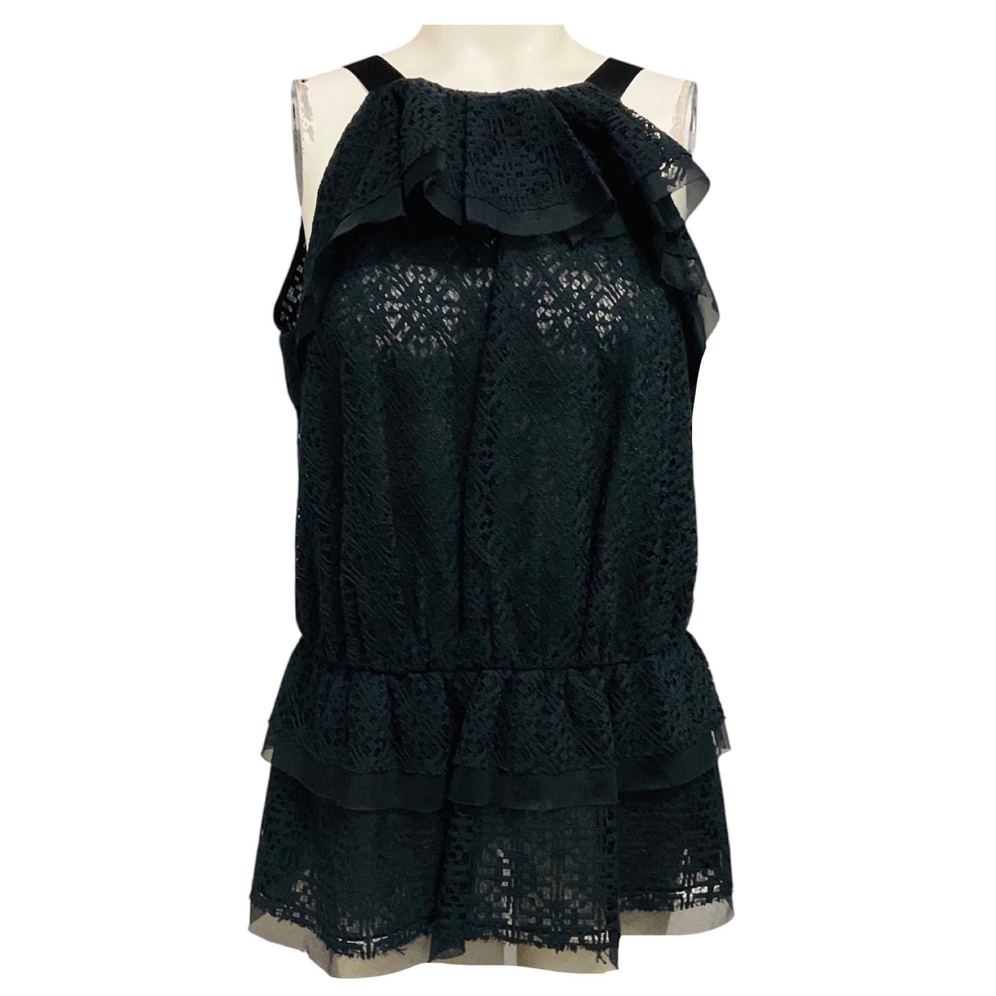 Oscar de la Renta Black Sleeveless Lace Blouse