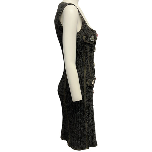 Moschino Couture Black Stretch Cotton Denim Dress with Stones