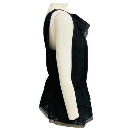 Oscar de la Renta Black Sleeveless Lace Blouse