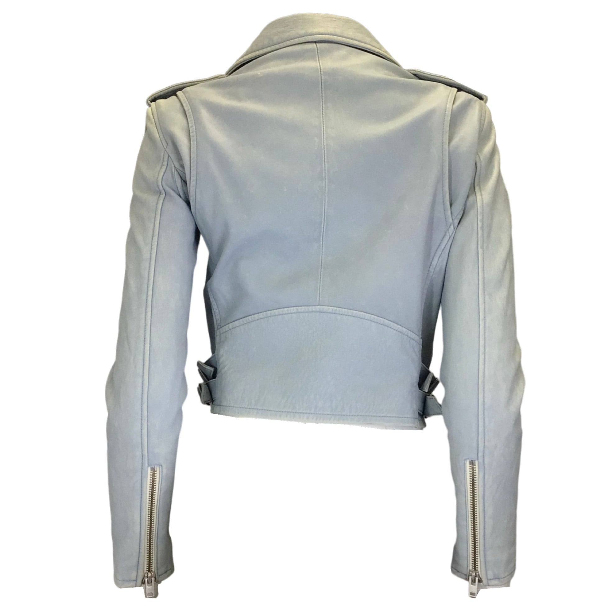 IRO Light Blue Ashville Moto Zip Distressed Lambskin Leather Jacket