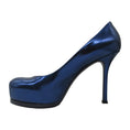 Load image into Gallery viewer, Yves Saint Laurent Blue Metallic Leather Tribtoo 80 Platform Pump
