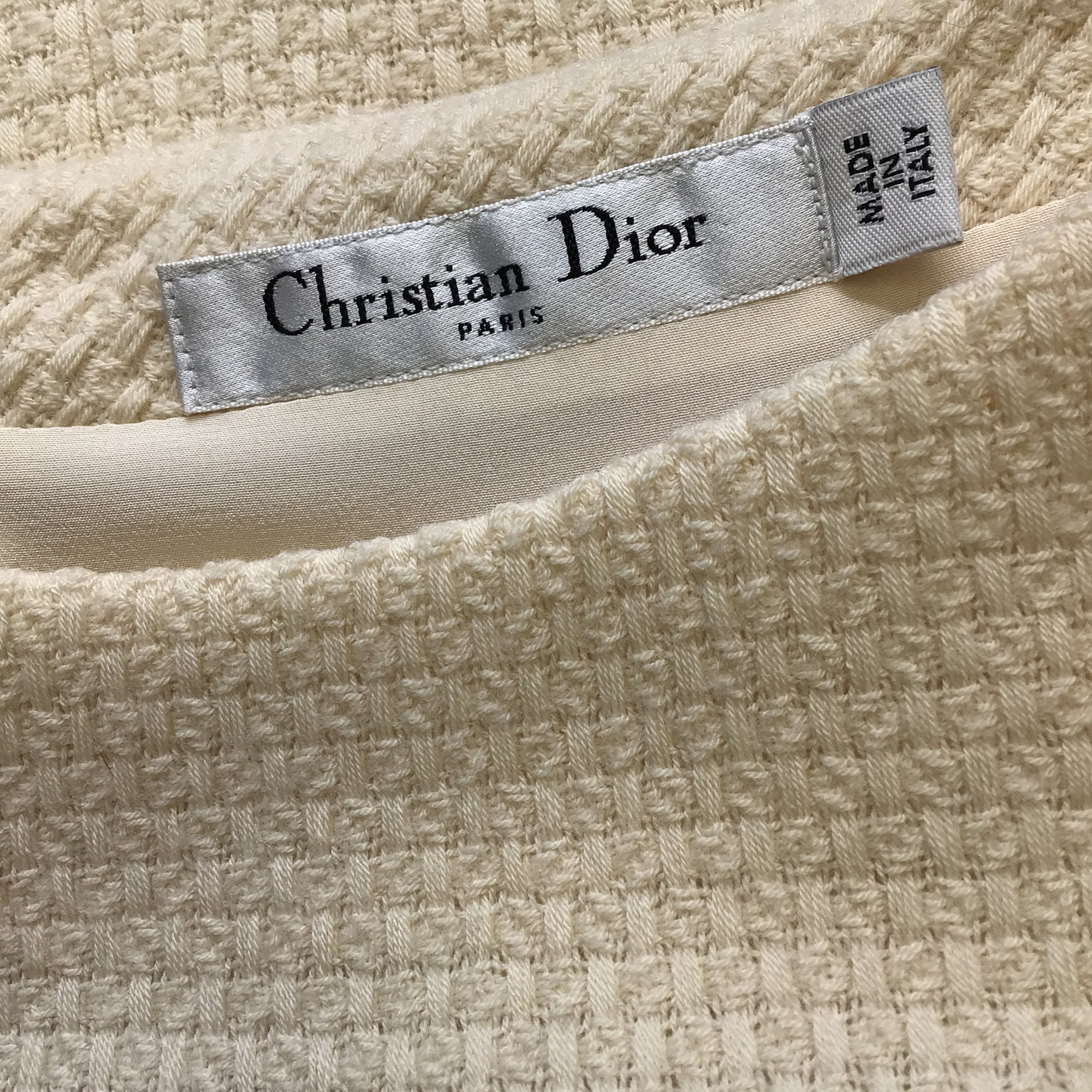 Christian Dior Cream Grosgrain Bow Detail Sleeveless Boat Neck Wool Dress