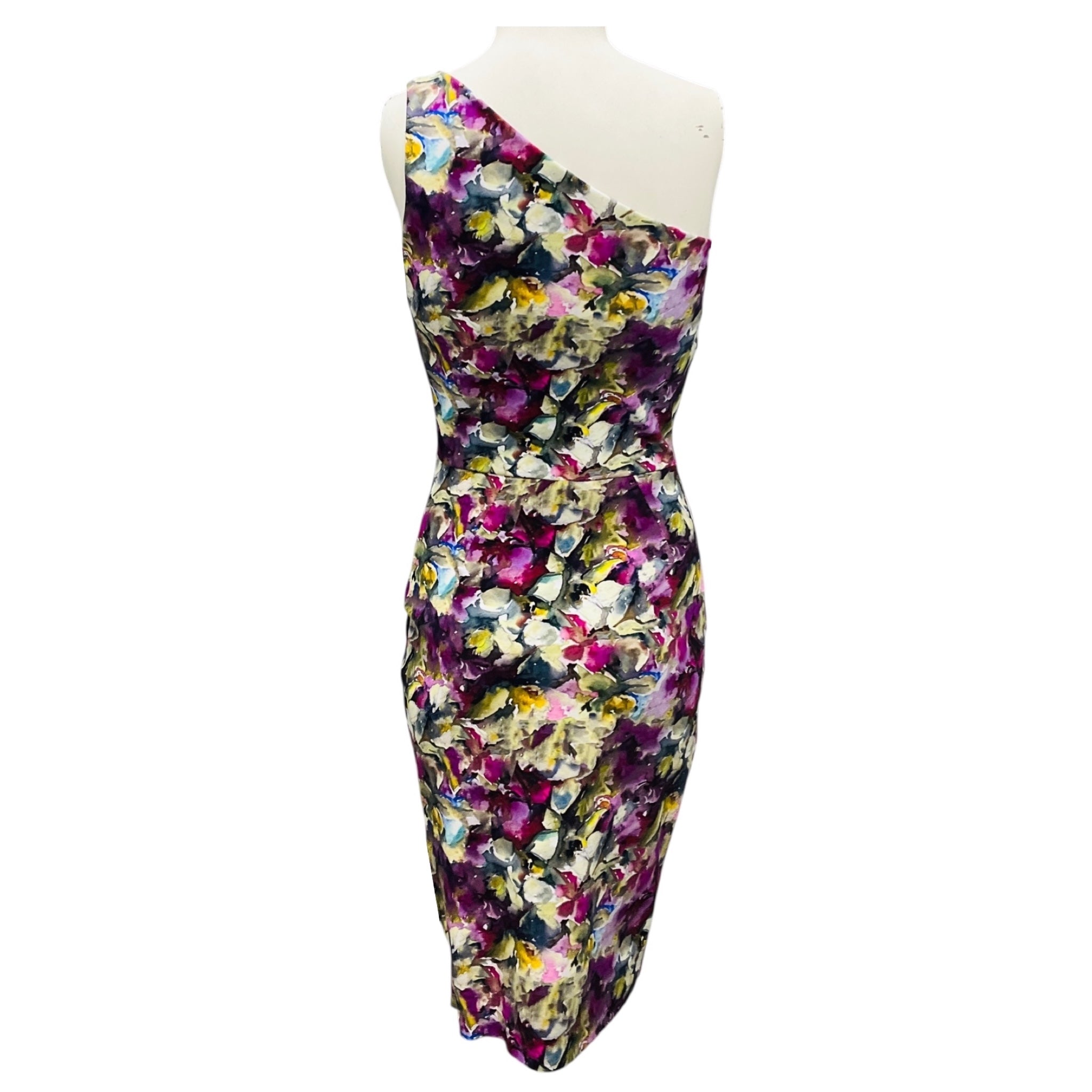 Chiara Boni La Petite Robe Purple Multi Printed One Shoulder Nylon Stretch Cocktail Dress