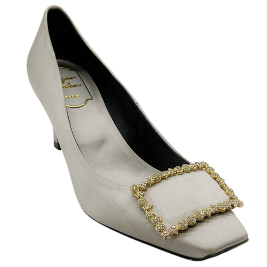 Roger Vivier Silver Satin Stella Trompette Pumps
