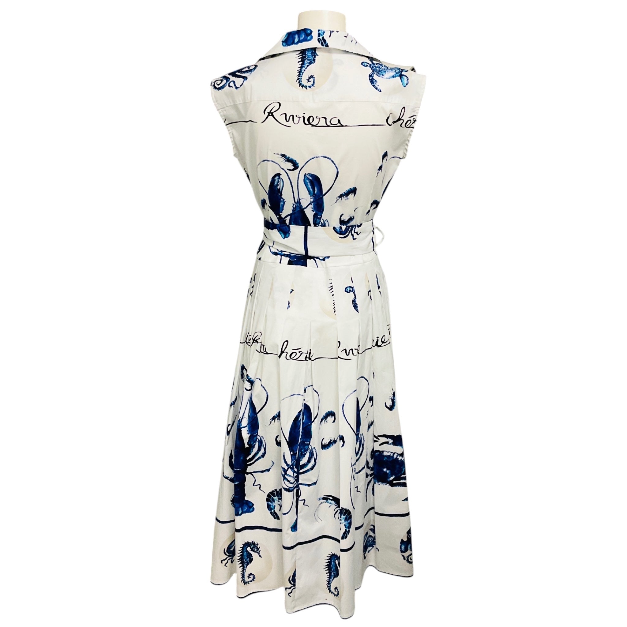 Samantha Sung White / Blue Printed Cotton Stretch Midi Dress