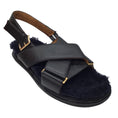 Load image into Gallery viewer, Marni Black Fussbett Shearling Lined Cross Strap Leather Slingback Sandals
