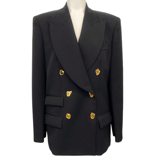 Moschino Couture Black Wool Blazer with Abstract Gold Buttons
