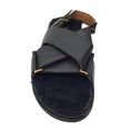 Load image into Gallery viewer, Marni Black Fussbett Shearling Lined Cross Strap Leather Slingback Sandals
