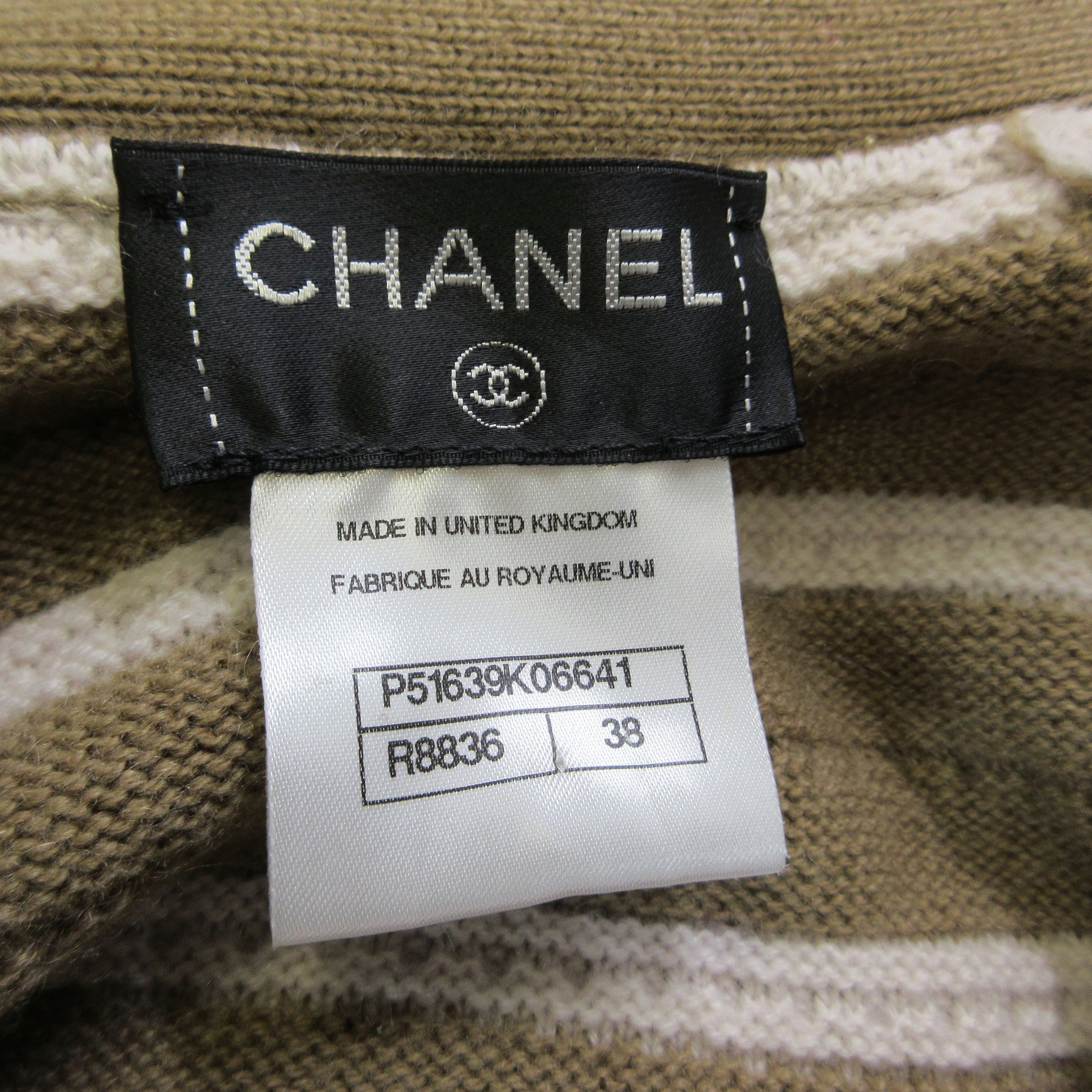 Chanel Tan / Ivory Striped Button-down Cashmere Knit Sweater Dress