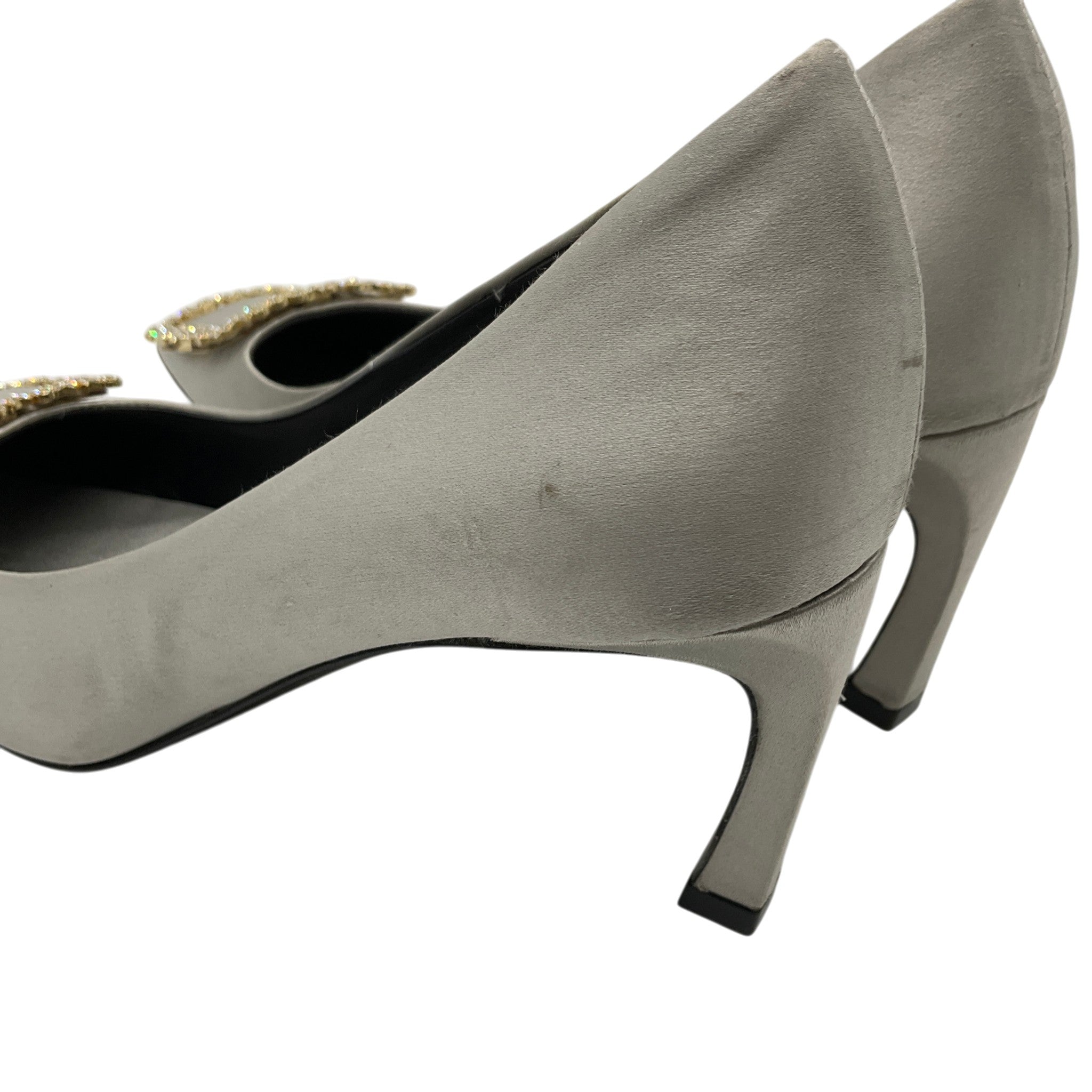 Roger Vivier Silver Satin Stella Trompette Pumps