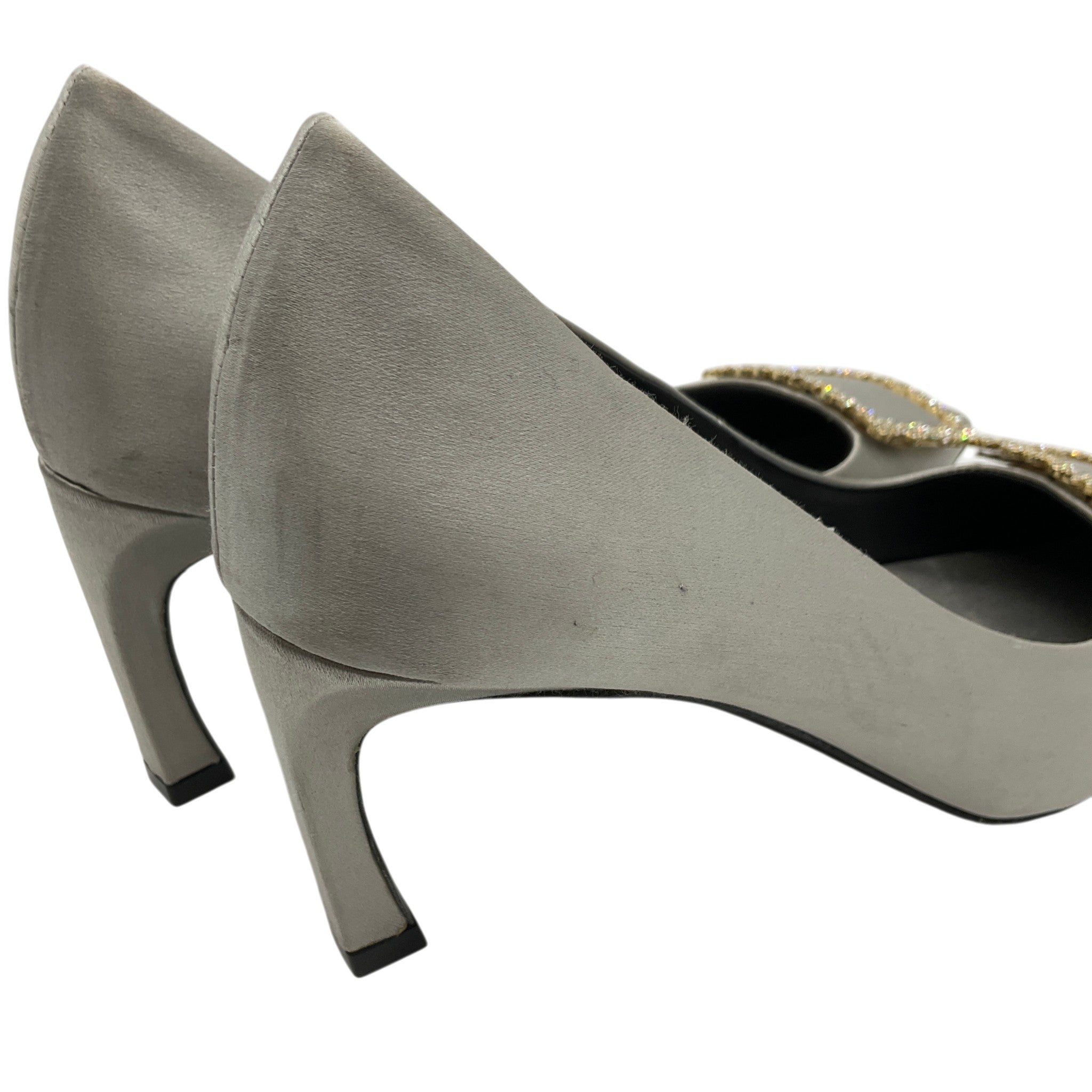 Roger Vivier Silver Satin Stella Trompette Pumps