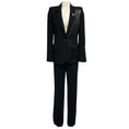 Load image into Gallery viewer, Barbara Bui Black Leather Trimmed Crepe Jacket and Wide Leg Crepe Trousers Suit Set

